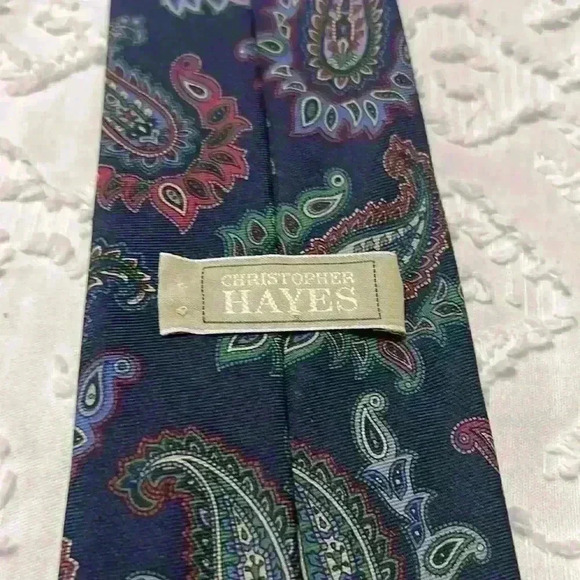 Christopher Hayes 100% Silk Made In Italy Paisley Navy Men’s Necktie - Picture 5 of 6